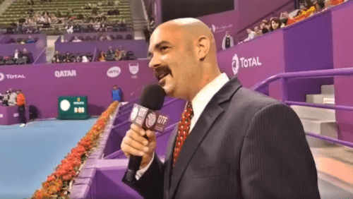 Announcer Andy Taylor. Qatar Total Open 2018. Player Introduction: Angelique Kerber