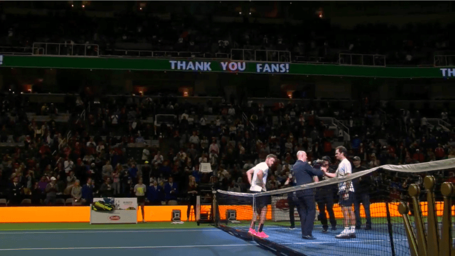 Announcer Andy Taylor. Match for Africa 5 raises over $2.5 million for the Roger Federer Foundation