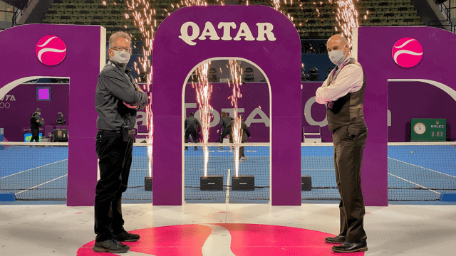 Announcer Andy Taylor. Qatar Total Open 2021. Doha Celebration