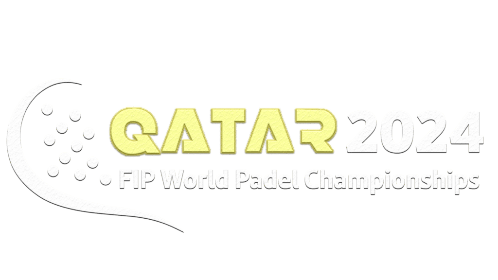 Announcer Andy Taylor. Qatar 2024 FIP World Padel Championships Logo