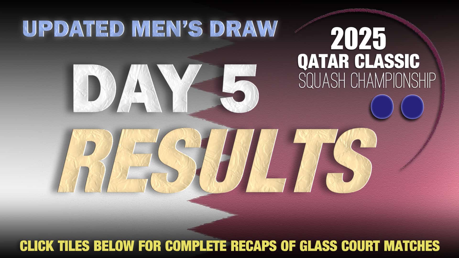 Announcer Andy Taylor. Qatar Classic 2025. Day 5. Quarterfinals. Draw and Glass Court Presentation Men
