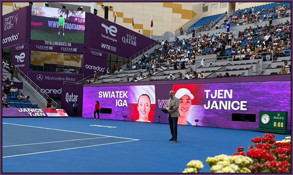 Announcer Andy Taylor. Qatar TotalEnergies Open 2026. Walk On Court Stand By