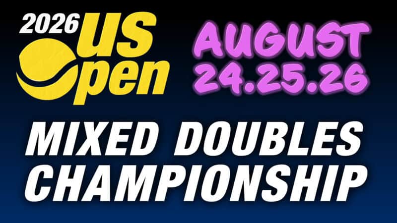 Announcer Andy Taylor. 2026 US Open Mixed Doubles Championship